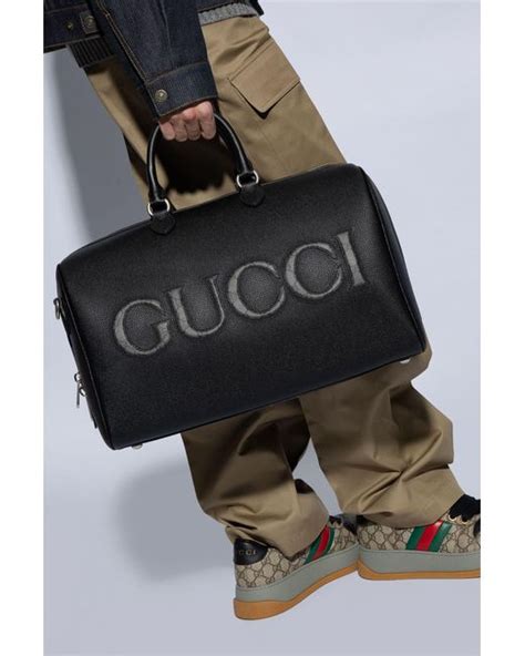 gucci ace leather black|Gucci black leather duffle bag.